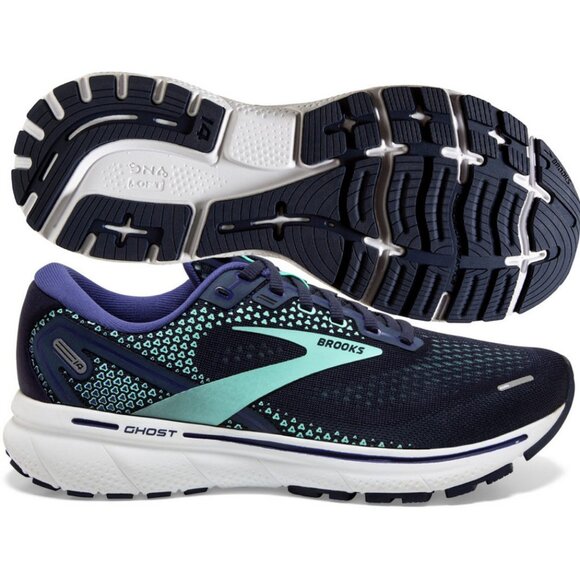 Brooks Women’s Ghost 14 Sneakers Size 12 US Narrow 2A Blue Peacoat Yucca Navy - Picture 1 of 9